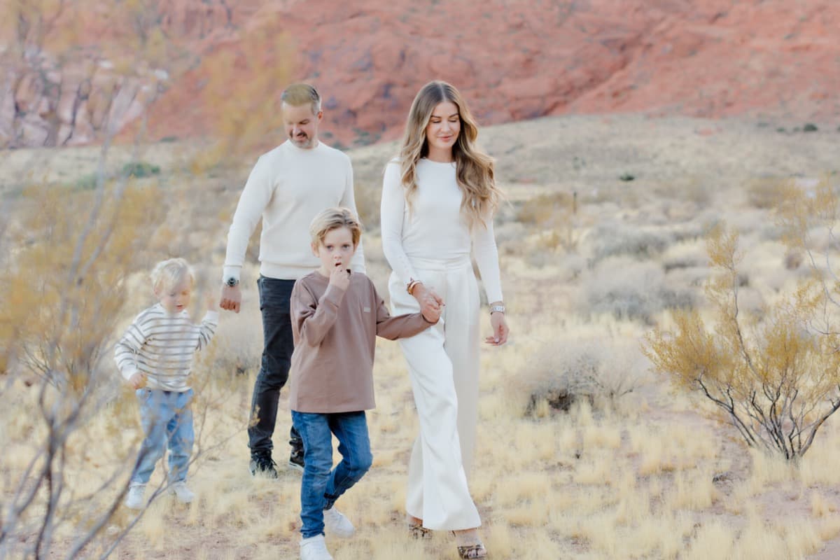 Family walking the desert at Red Rock Canyon, Las Vegas